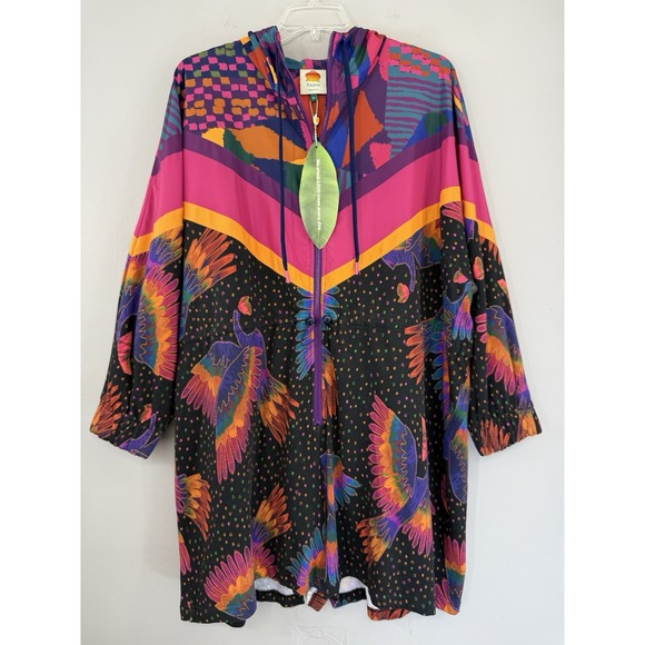 FARM Rio Pants - Farm Rio Rainbow Birds Sweatshirt Romper Women's XL Hooded NWT